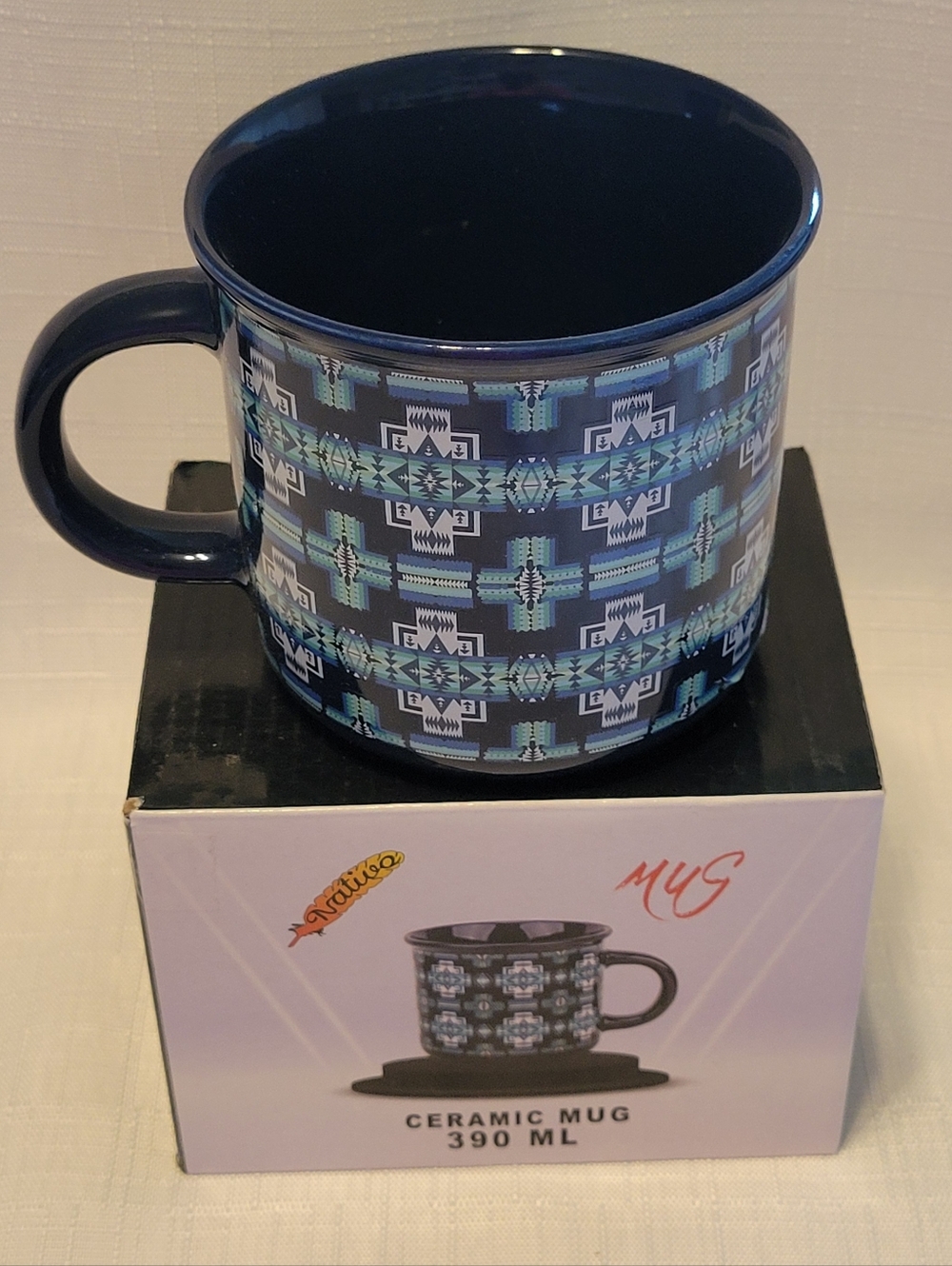 Southwest Designs Ceramic Navy Aztec Pattern Mug - 390 ml
